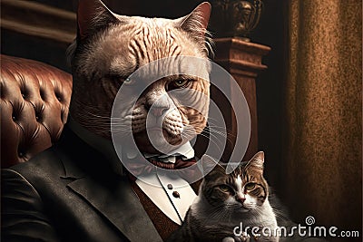 Godfadther mafia cat Portrait illustration generative ai Cartoon Illustration