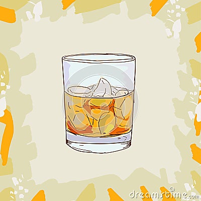 Godfather cocktail illustration. Alcoholic bar drink hand drawn vector. Pop art Cartoon Illustration