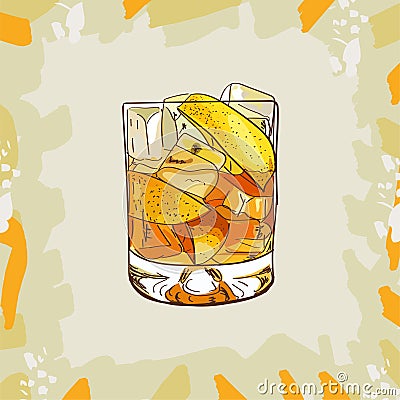 Godmother Contemporary classic cocktail illustration. Alcoholic bar drink hand drawn vector. Pop art Cartoon Illustration