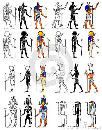 Gods and Goddess of ancient Egypt Vector Illustration