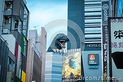 Godzilla at street in Kabukicho district, Shinjuku, Japan. Editorial Stock Photo