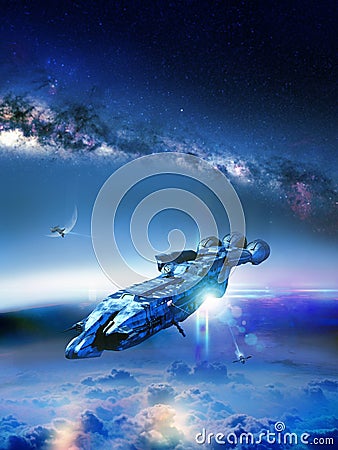 Spaceships orbiting Earth Stock Photo