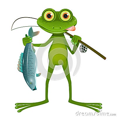 Goggle-eyed Frog Fisherman Vector Illustration