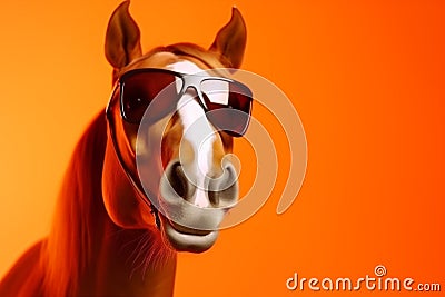 portrait funny background sunglasses goggles horse colourful fun smile animal pastel. Generative AI. Stock Photo