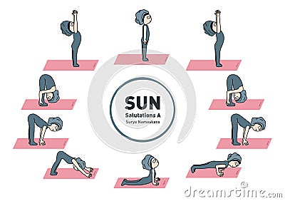 Gohan sun salutation A yoga pose vectors for healthy life cartoon character illustration Vector Illustration