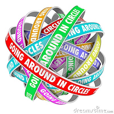 Going Around in Circles Words on Circle Ribbons Stock Photo