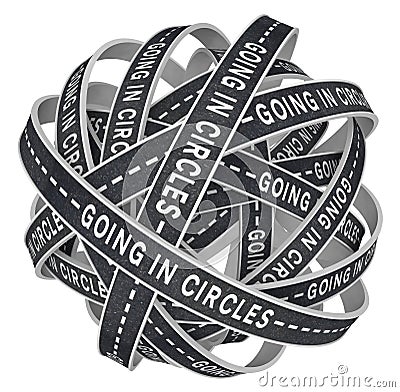 Going in Circles Lost on Endless Roads in Confusion Stock Photo