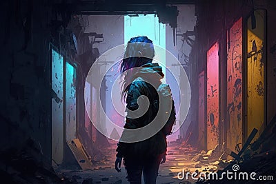 going to illegal, all-night raves and dance parties in abandoned buildings and warehouses digital art poster AI Stock Photo