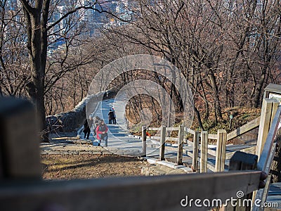 Going to the top of Namsan Tower using the stairway Editorial Stock Photo