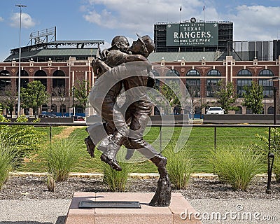 `Going to the World Series` by sculptor Harry Weber in front of Globe Life Field in Arlington, Texas. Editorial Stock Photo