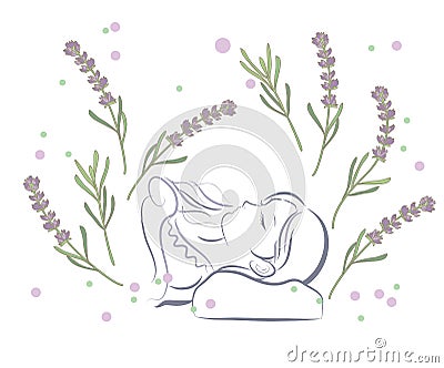 A woman who sleeps comfortably with Lavender Vector Illustration