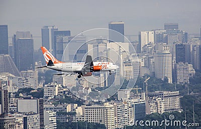 GOL Aircraft landing in Santos Dumont Airpot in Rio de Janeiro Editorial Stock Photo