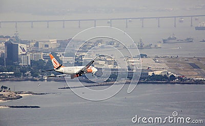 GOL Aircraft landing in Santos Dumont Airpot in Rio de Janeiro Editorial Stock Photo