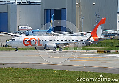Brazil`s GOL Airlines Boeing 737-8 MAX take off first flight Editorial Stock Photo