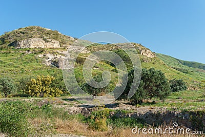 Golan Heights, Israel - March 31, 2018: Kursi National Park impressive remains of a monastery and church Stock Photo