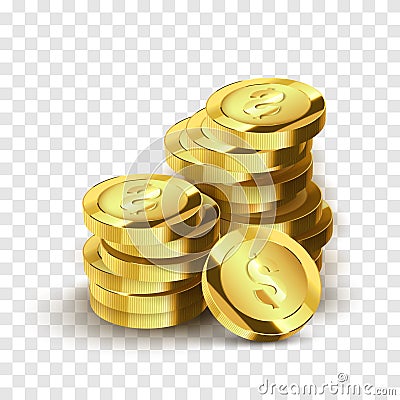 Realistic golden coins . Vector illustration. Success concept. Vector Illustration