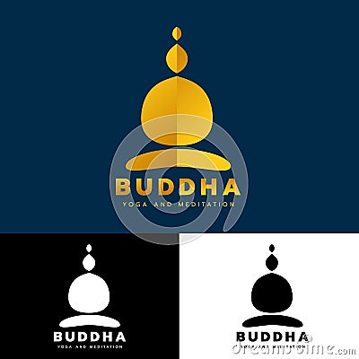 Gold abstract Buddha logo sign Yoga and meditation concept vector art design Vector Illustration