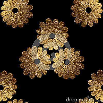 Gold abstract flowers pattern. Hand painted floral seamless background. Stock Photo