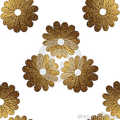 Gold abstract flowers pattern. Hand painted floral seamless background. Stock Photo