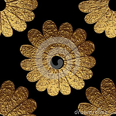 Gold abstract flowers pattern. Hand painted floral seamless background. Stock Photo