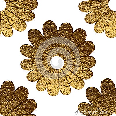 Gold abstract flowers pattern. Hand painted floral seamless background. Stock Photo