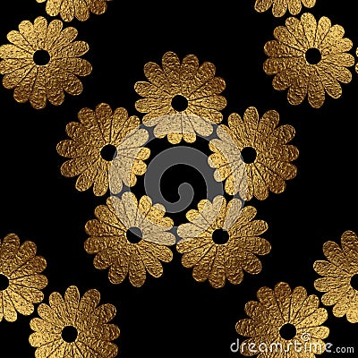 Gold abstract flowers pattern. Hand painted floral seamless background. Stock Photo