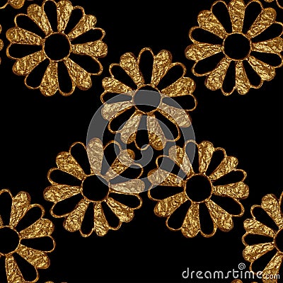 Gold abstract flowers pattern. Hand painted floral seamless background. Stock Photo