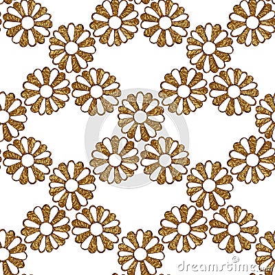 Gold abstract flowers pattern. Hand painted floral seamless background. Stock Photo