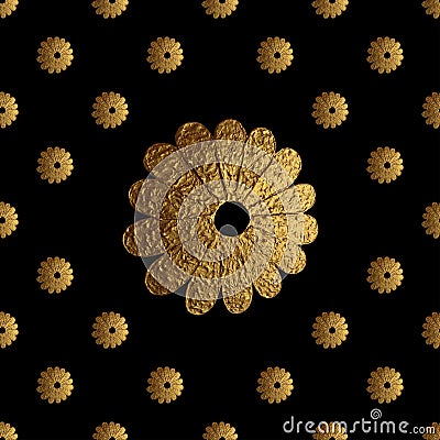 Gold abstract flowers pattern. Hand painted floral seamless background. Stock Photo