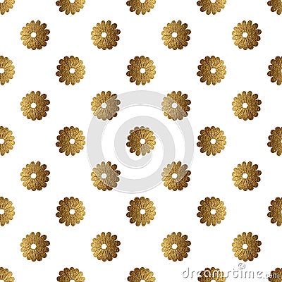 Gold abstract flowers pattern. Hand painted floral seamless background. Stock Photo