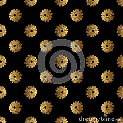 Gold abstract flowers pattern. Hand painted floral seamless background. Stock Photo