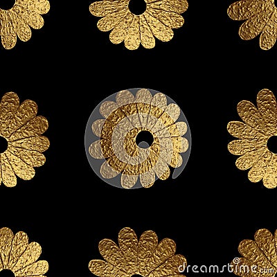 Gold abstract flowers pattern. Hand painted floral seamless background. Stock Photo