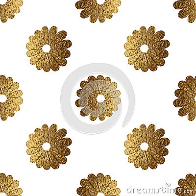 Gold abstract flowers pattern. Hand painted floral seamless background. Stock Photo