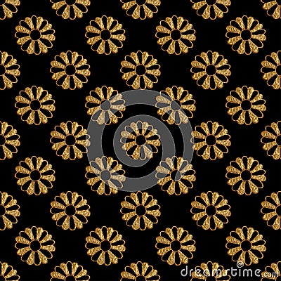 Gold abstract flowers pattern. Hand painted floral seamless background. Stock Photo