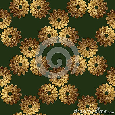 Gold abstract flowers pattern. Hand painted floral seamless background. Stock Photo