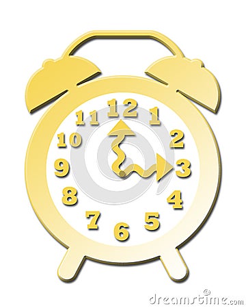 Gold Alarm Clock At 3 PM Stock Photo