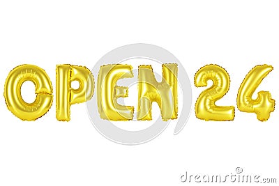 Open 24 hours, gold color Stock Photo