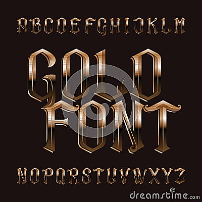 Gold alphabet font. Vintage ornate golden letters. Vector Illustration