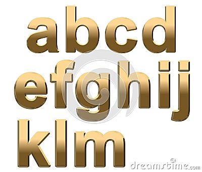 Gold Alphabet Letters Lowercase A - M On White Stock Photo