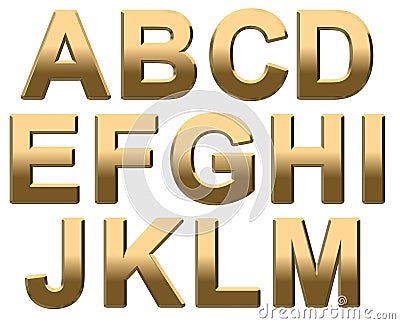 Gold Alphabet Letters Uppercase A - M On White Stock Photo