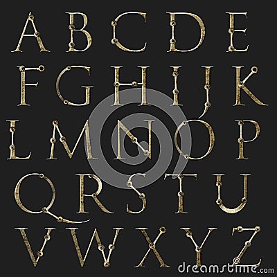Gold alphabet repaired with screws and metal Stock Photo