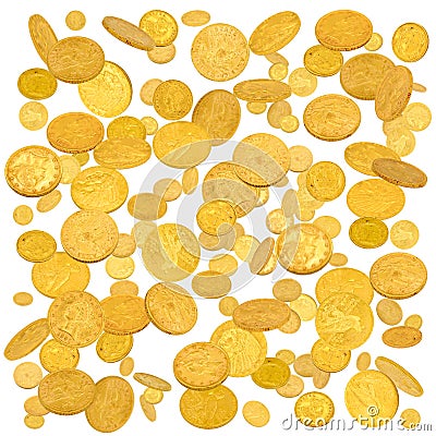 Gold american dollar coins falling down Stock Photo