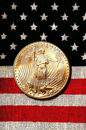 Gold American Eagle On American Flag Stock Photo