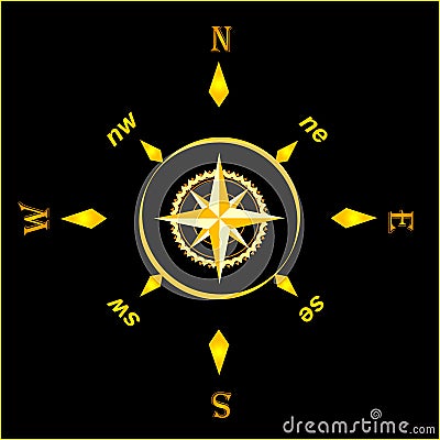 Gold ancient compass Vector Illustration