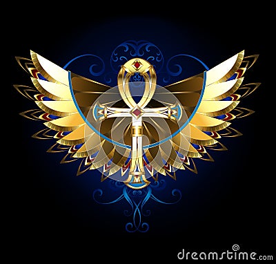 Gold Ankh with wings Vector Illustration