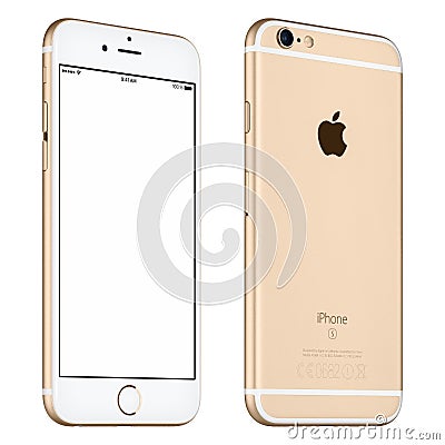 Gold Apple iPhone 6S mockup slightly rotated front view with Editorial Stock Photo