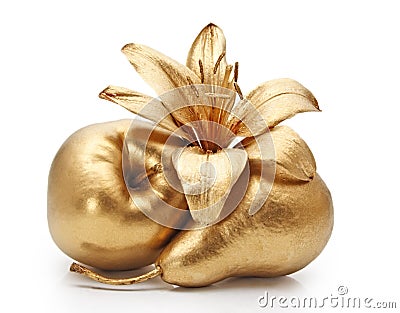 Gold apple, pear and flower Stock Photo