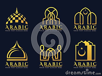 Gold Arabic doors and mosque architecture art logo vector set design Vector Illustration