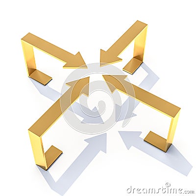 gold arrows converging with visible shadows Stock Photo