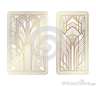 Gold art deco panels with ornament on white background Vector Illustration